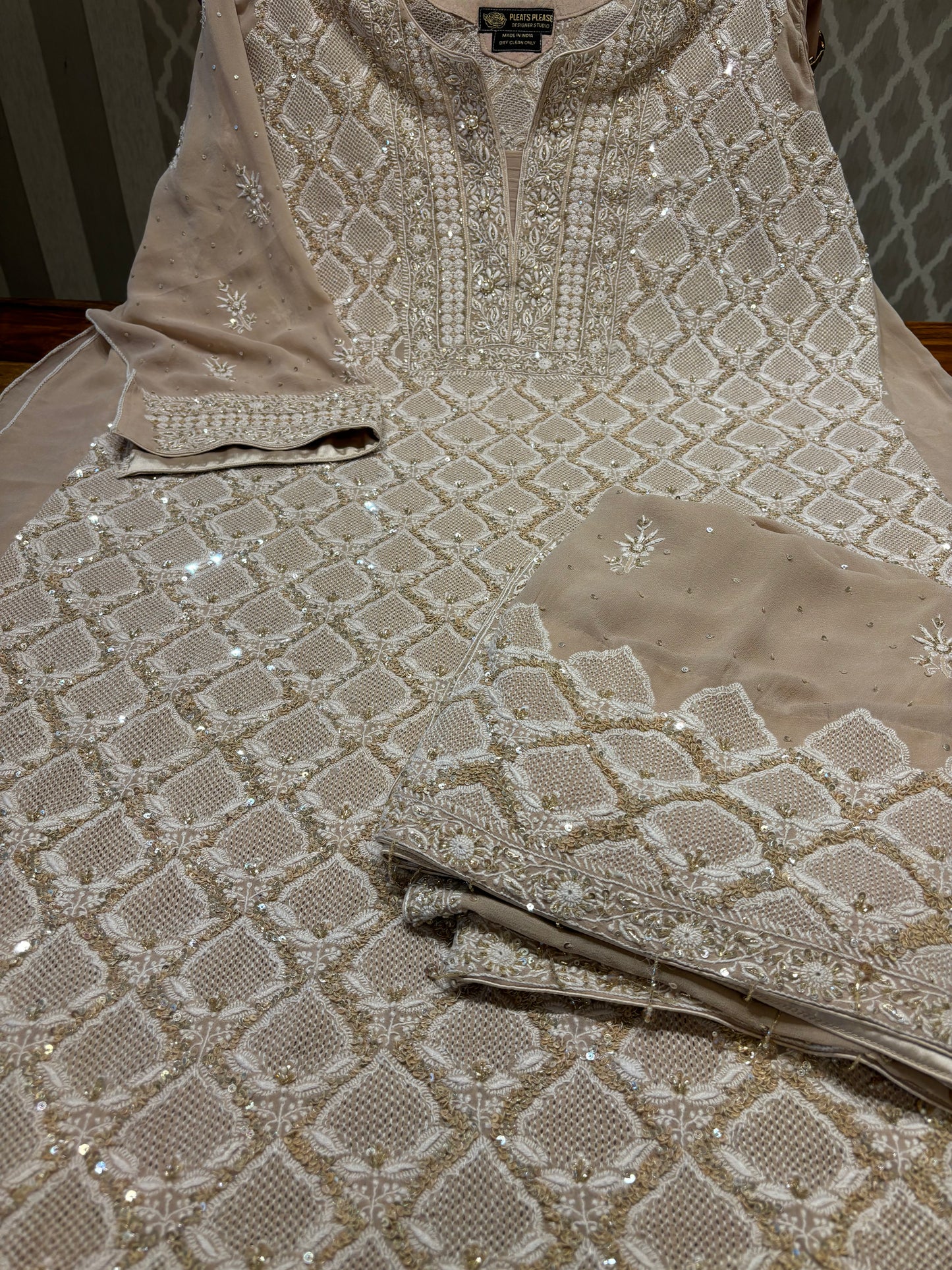 Mocha Mousse Pure Georgette Chikankari Kurta and Dupatta
