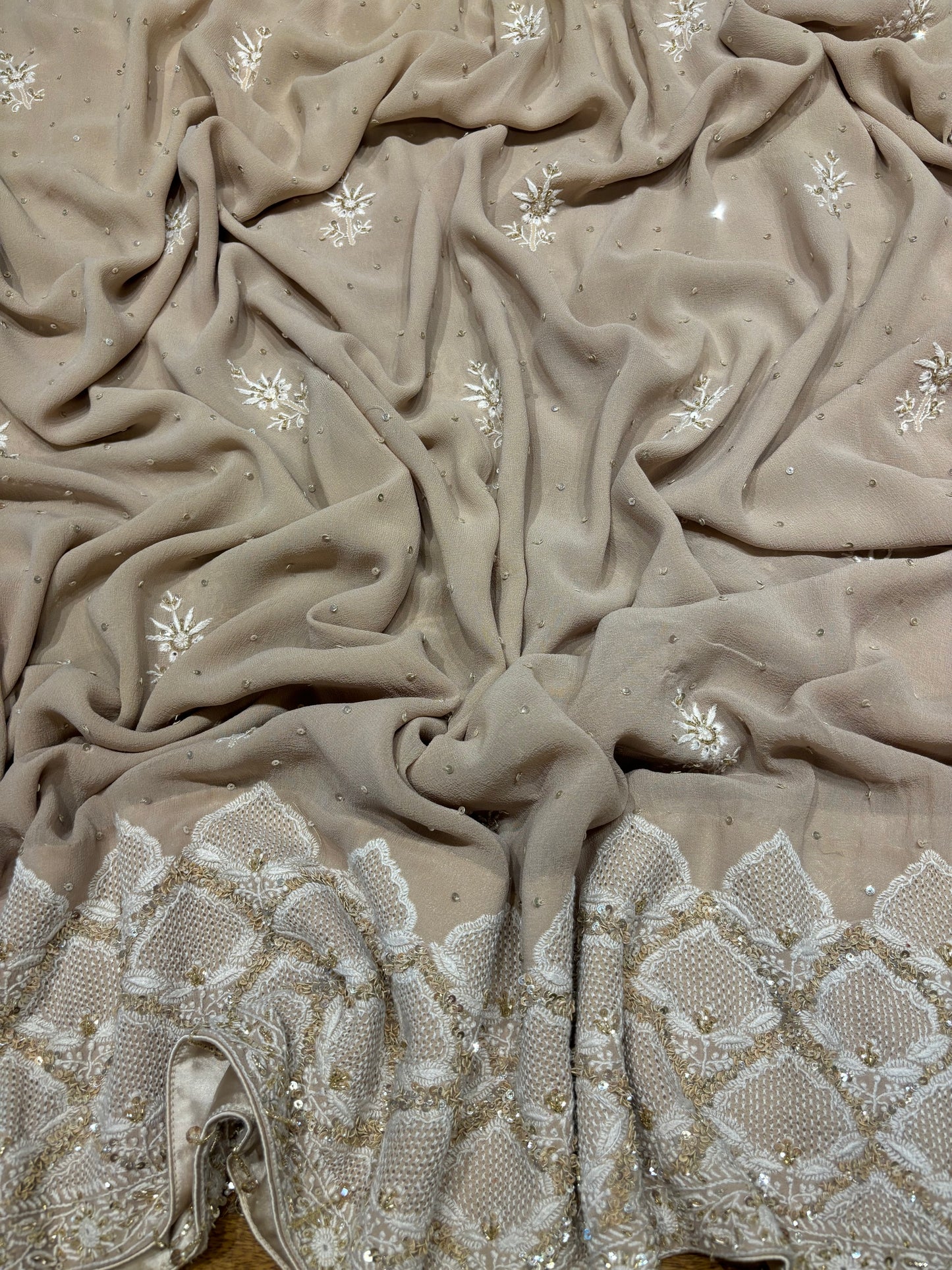 Mocha Mousse Pure Georgette Chikankari Kurta and Dupatta
