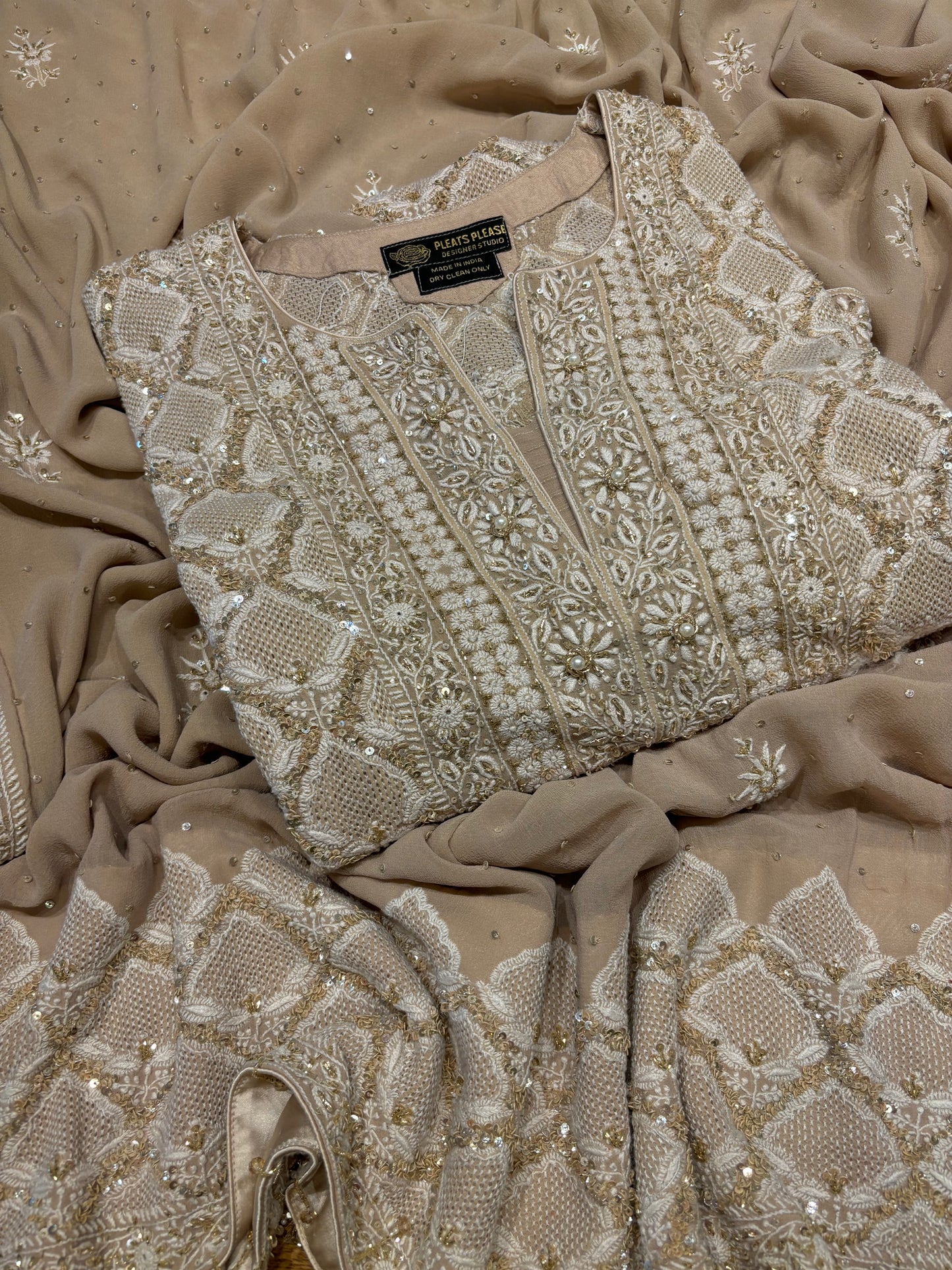 Mocha Mousse Pure Georgette Chikankari Kurta and Dupatta