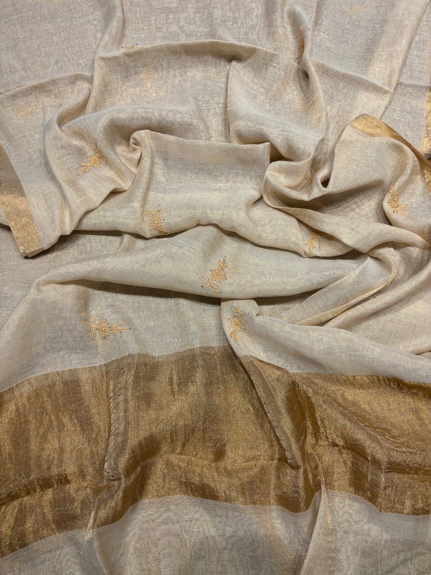 Dyeable Golden Pure Tissue Chikankari Kurta suit