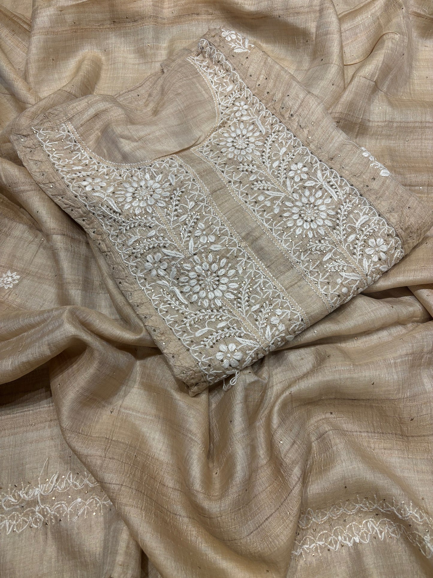 Dyeable Silk Chikankari Kurta and Dupatta