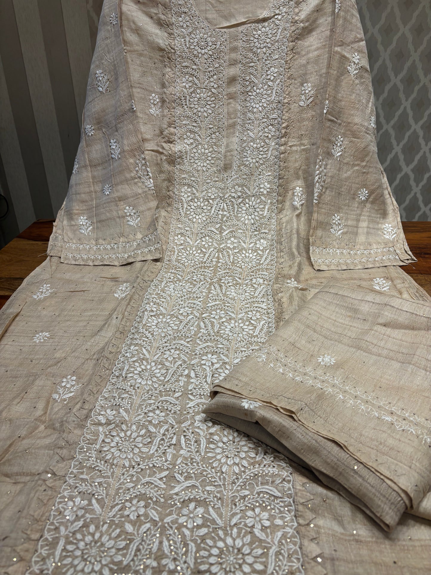 Dyeable Silk Chikankari Kurta and Dupatta