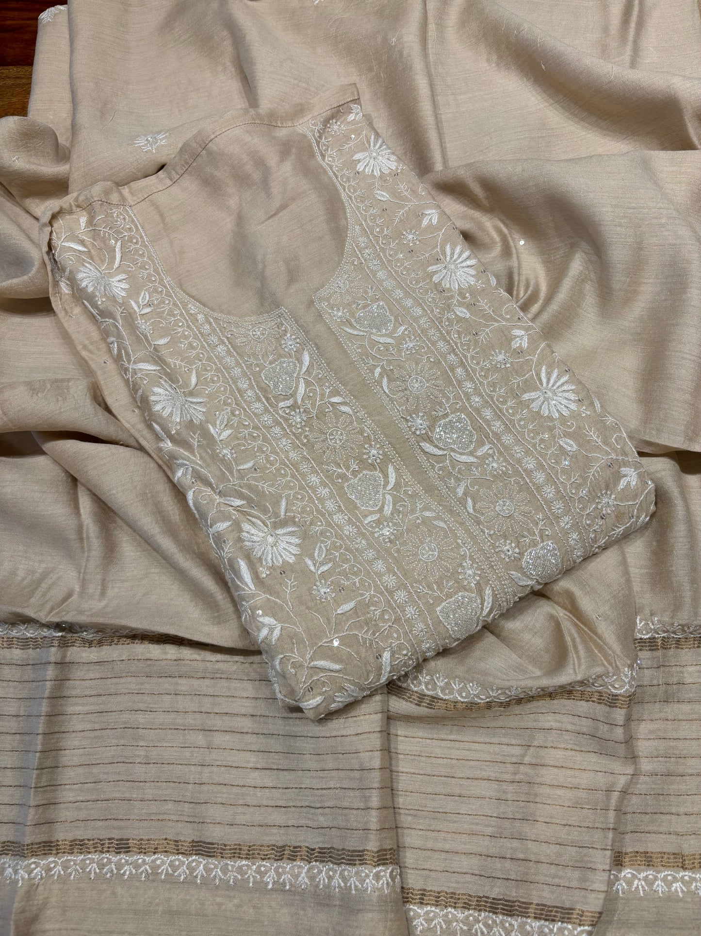 Dyeable Silk Chikankari Kurta and dupatta