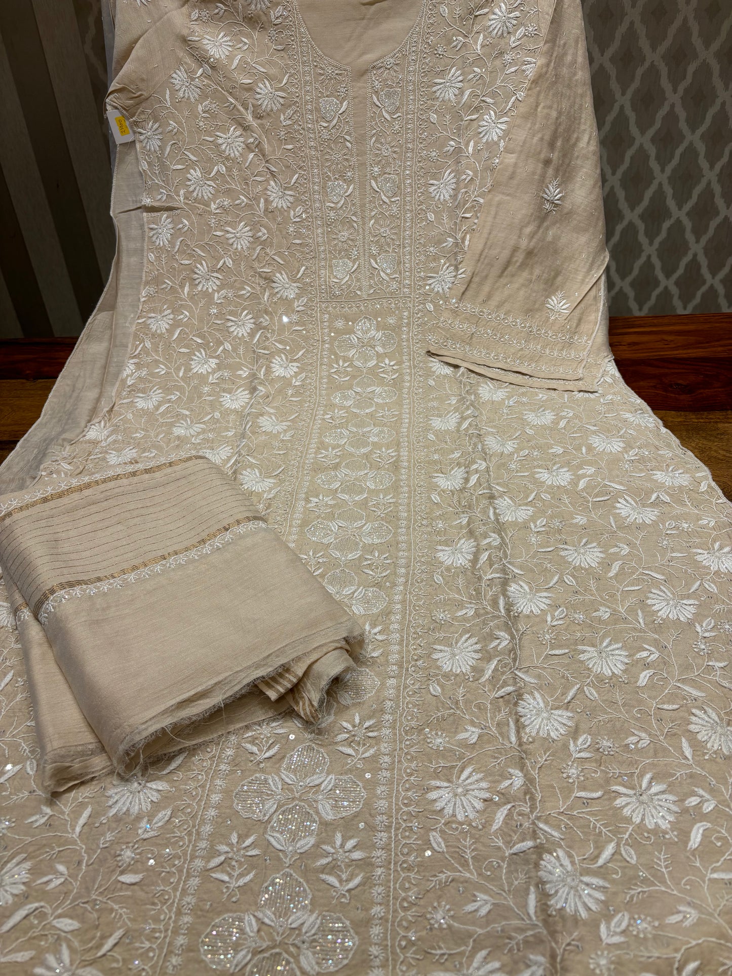 Dyeable Silk Chikankari Kurta and dupatta