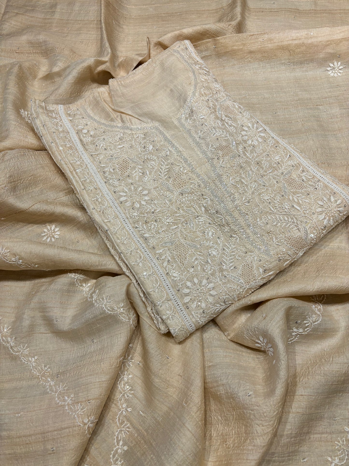 Dyeable Silk Chikankari Kurta and dupatta