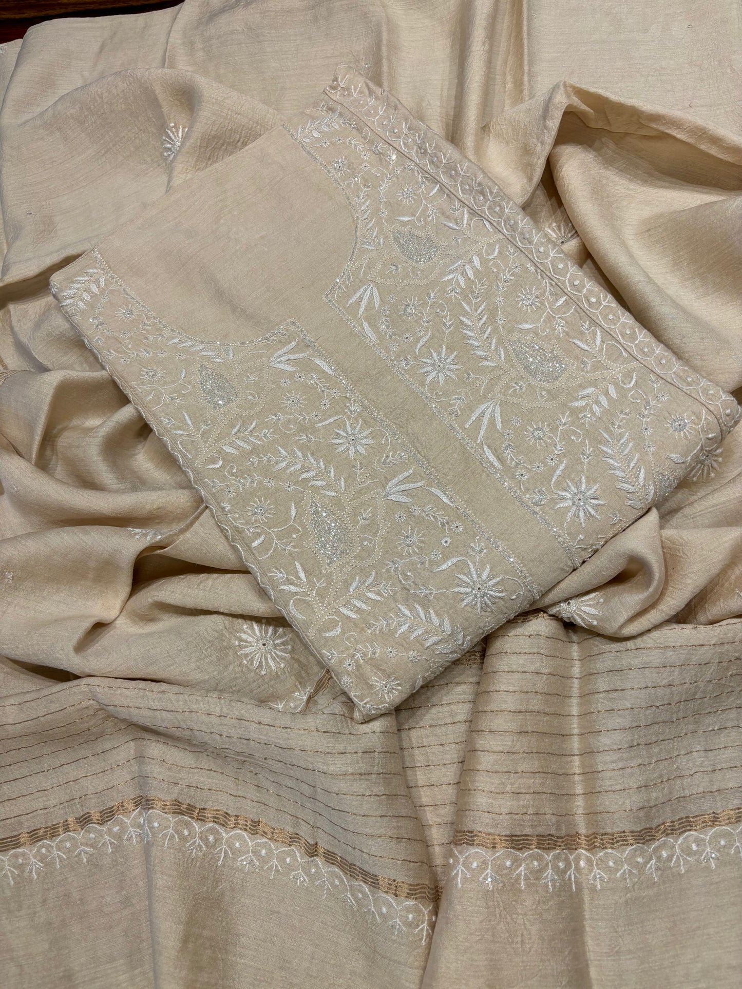 Dyeable Silk Chikankari Kurta and dupatta