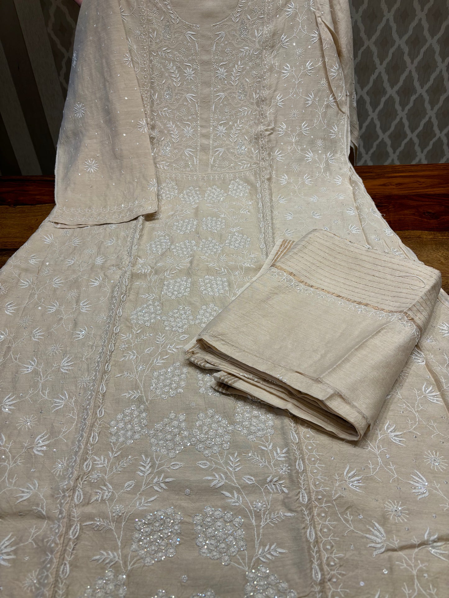 Dyeable Silk Chikankari Kurta and dupatta