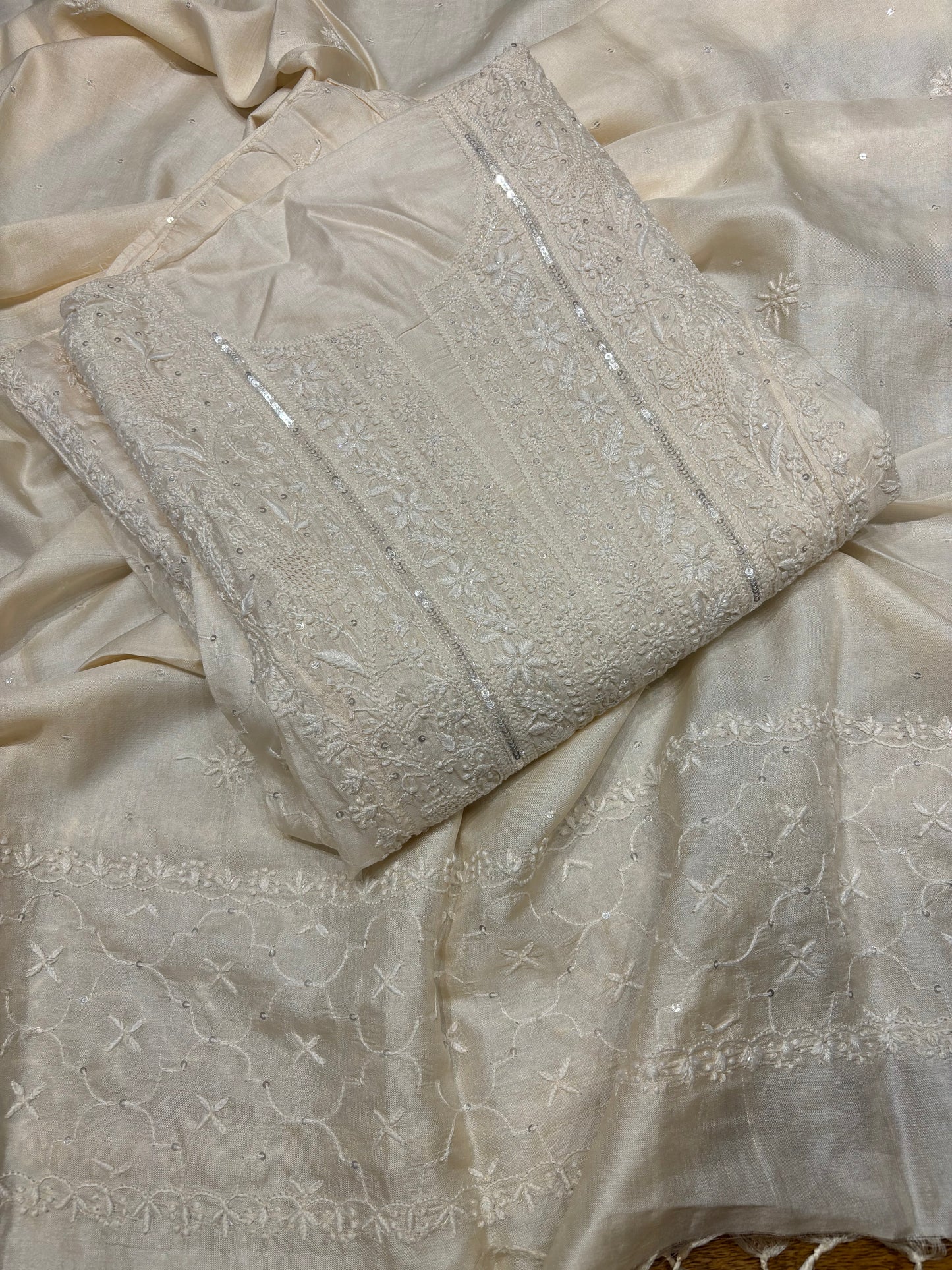 Dyeable Silk Chikankari Kurta and dupatta
