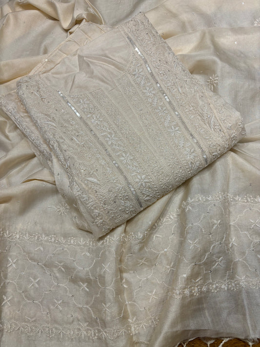 Dyeable Silk Chikankari Kurta and dupatta