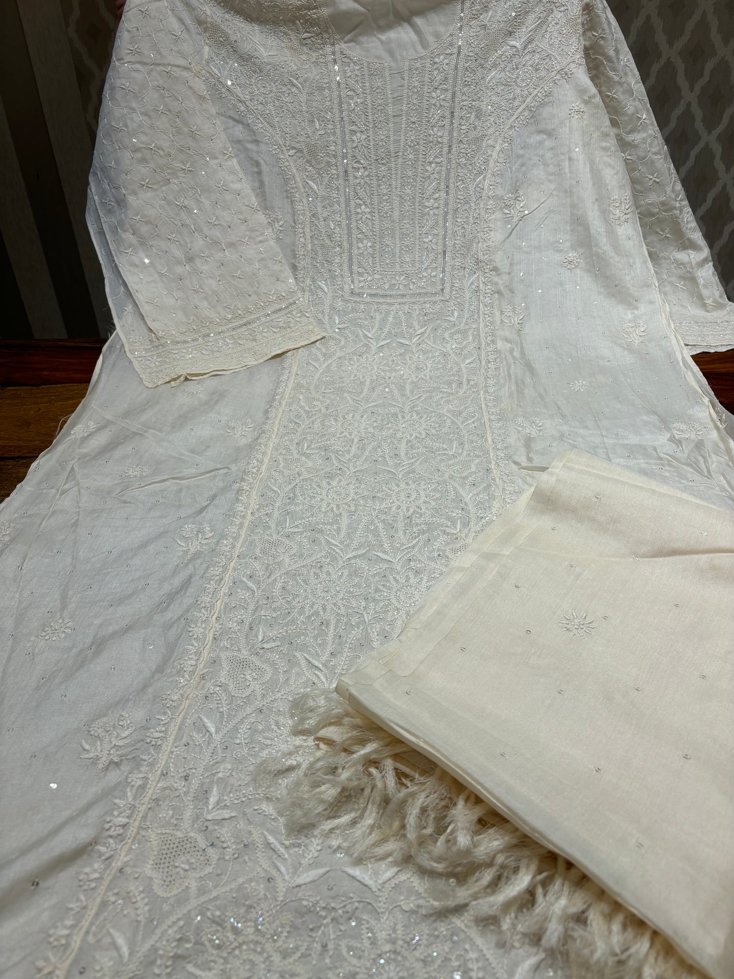 Dyeable Silk Chikankari Kurta and dupatta