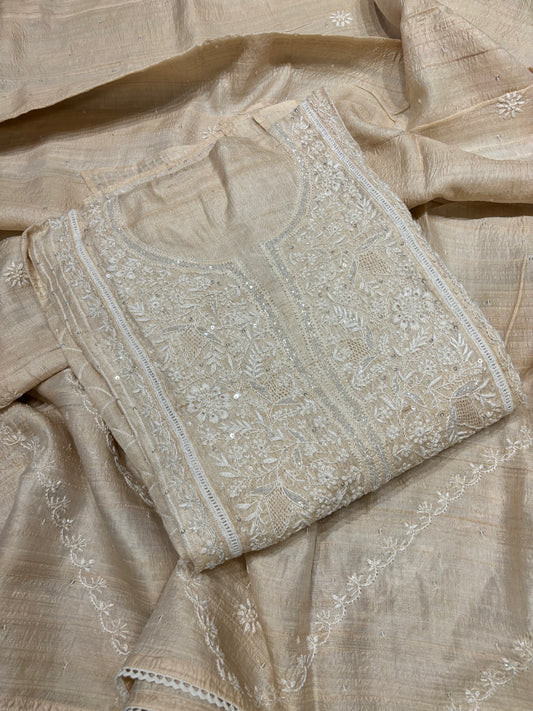 Dyeable Silk Chikankari Kurta and dupatta