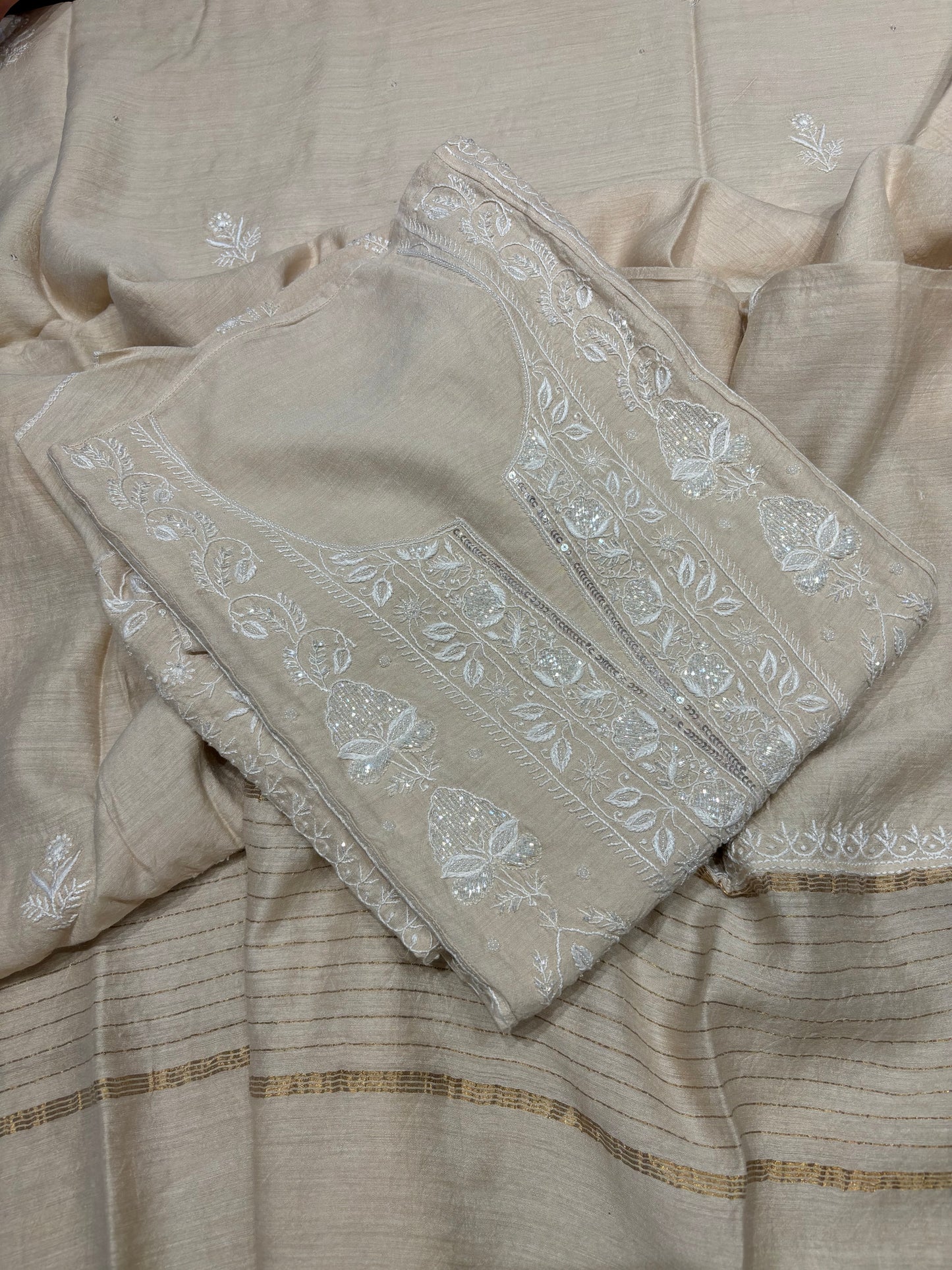 Dyeable Silk Chikankari Kurta and dupatta