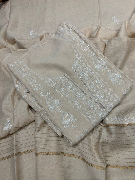 Dyeable Silk Chikankari Kurta and dupatta