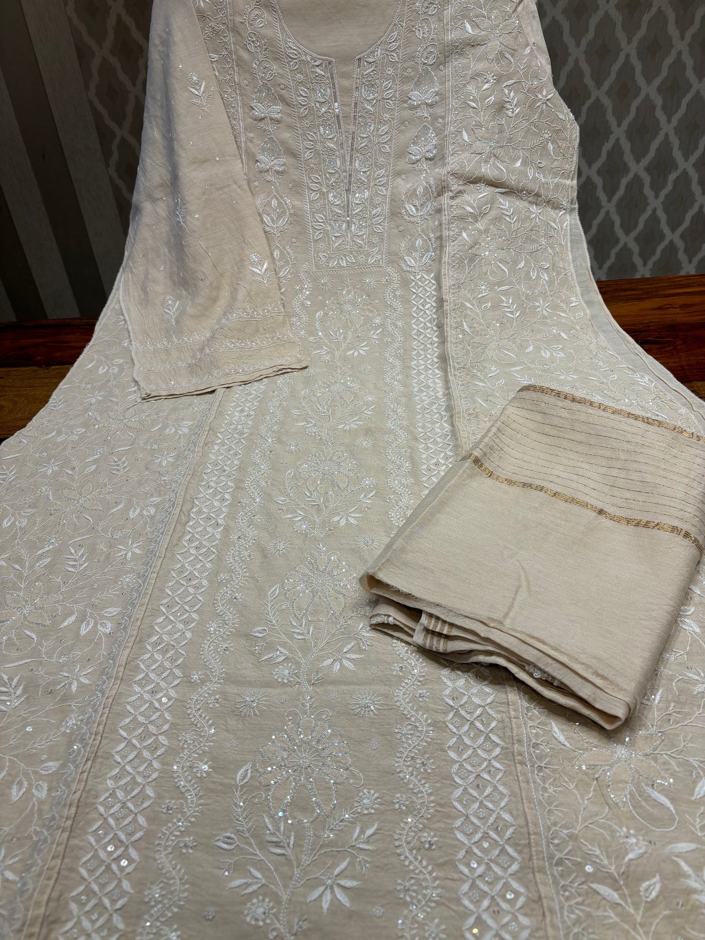 Dyeable Silk Chikankari Kurta and dupatta