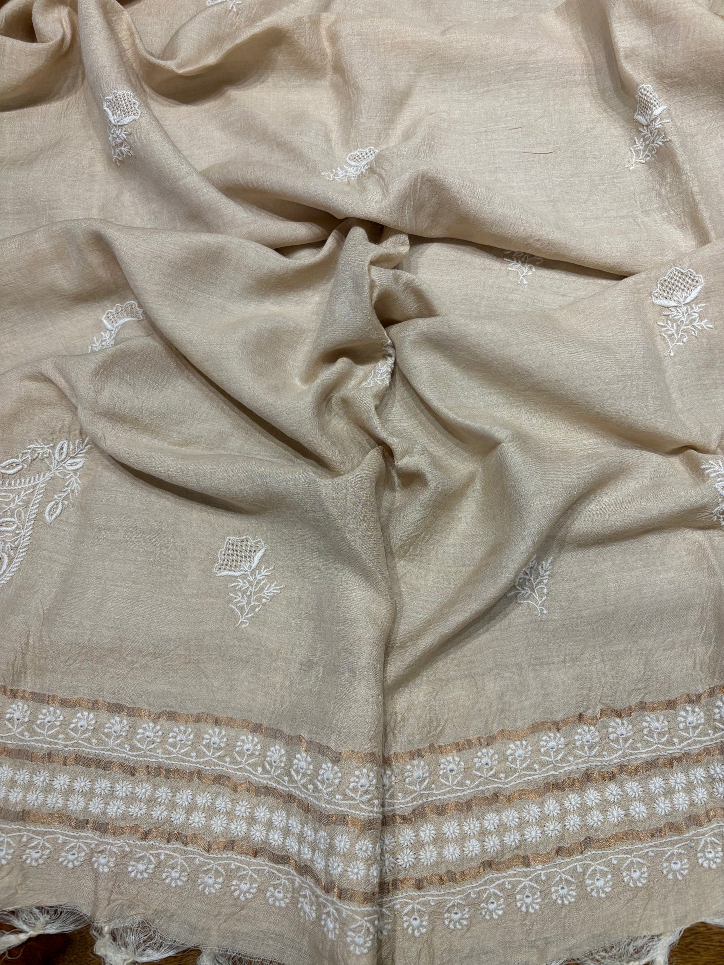 Dyeable Silk Chikankari Kurta and dupatta Fabric
