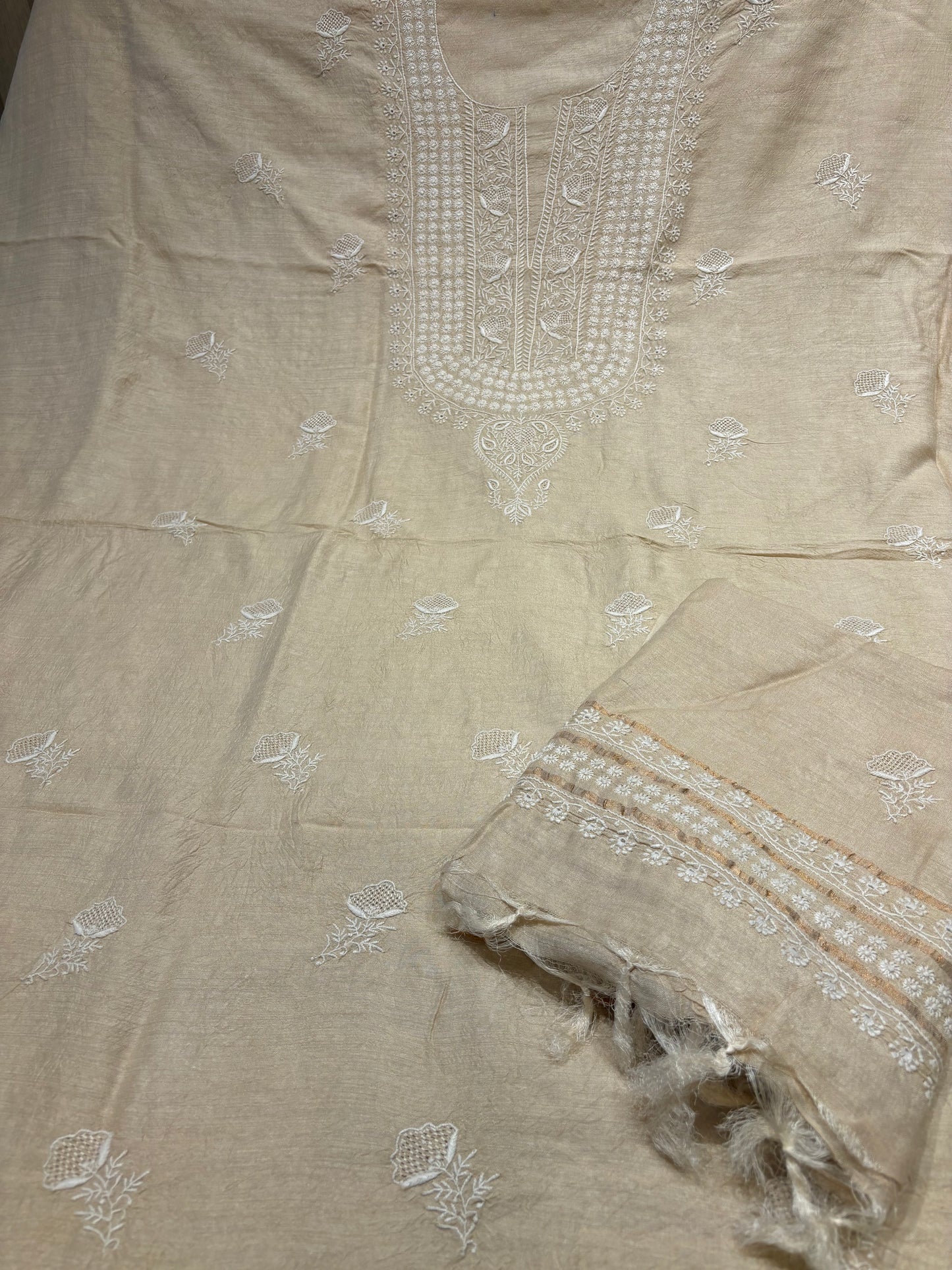 Dyeable Silk Chikankari Kurta and dupatta Fabric