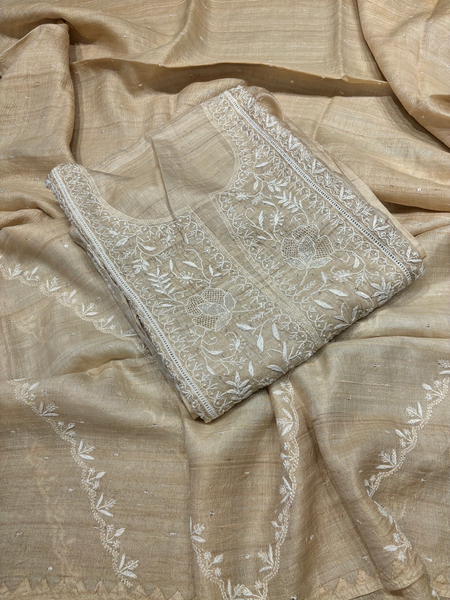 Dyeable Silk Chikankari Kurta and dupatta
