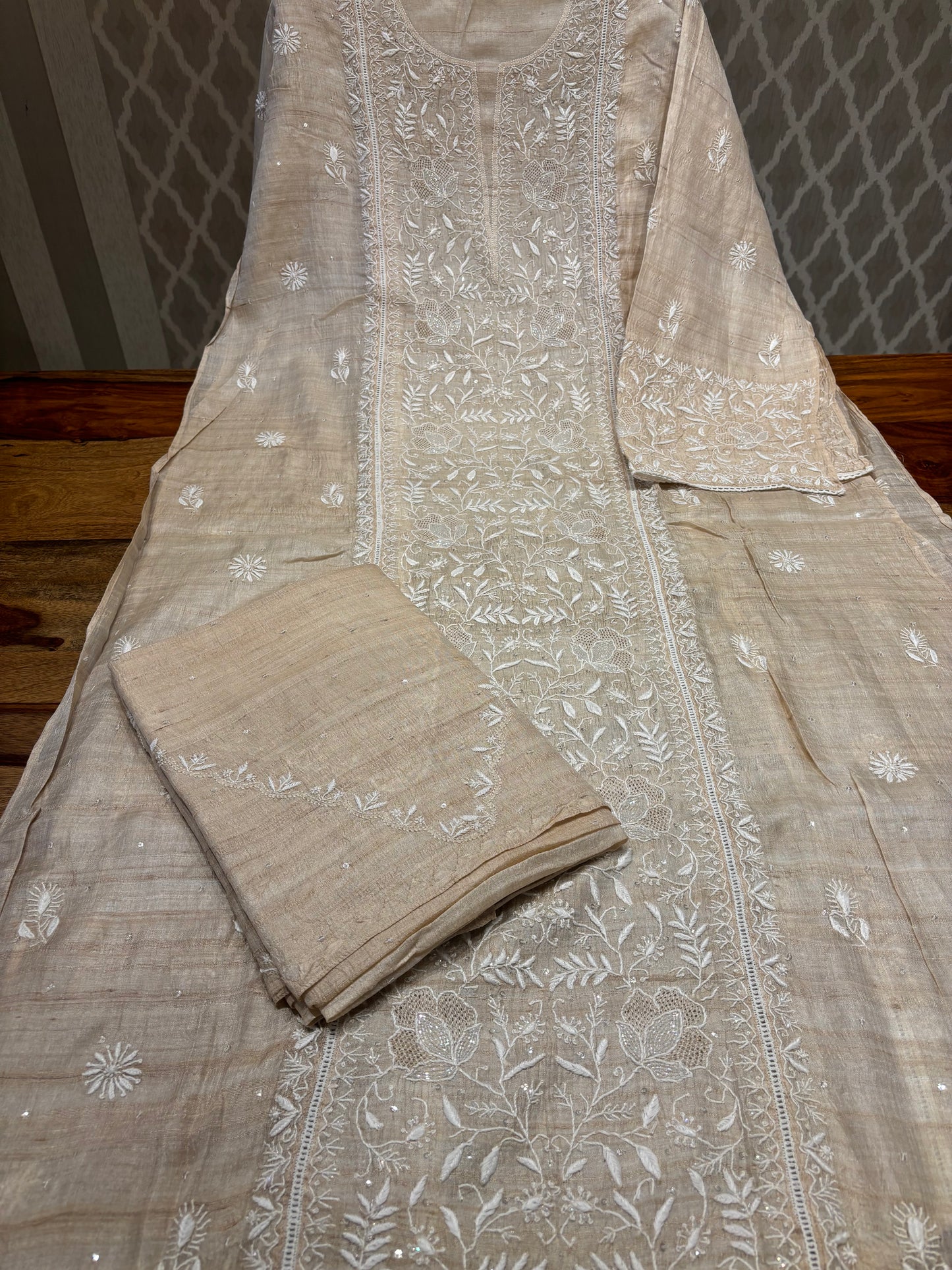 Dyeable Silk Chikankari Kurta and dupatta