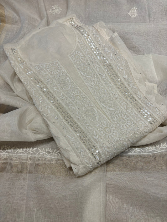 Dyeable Chanderi Mul Chikankari Kurta and dupatta