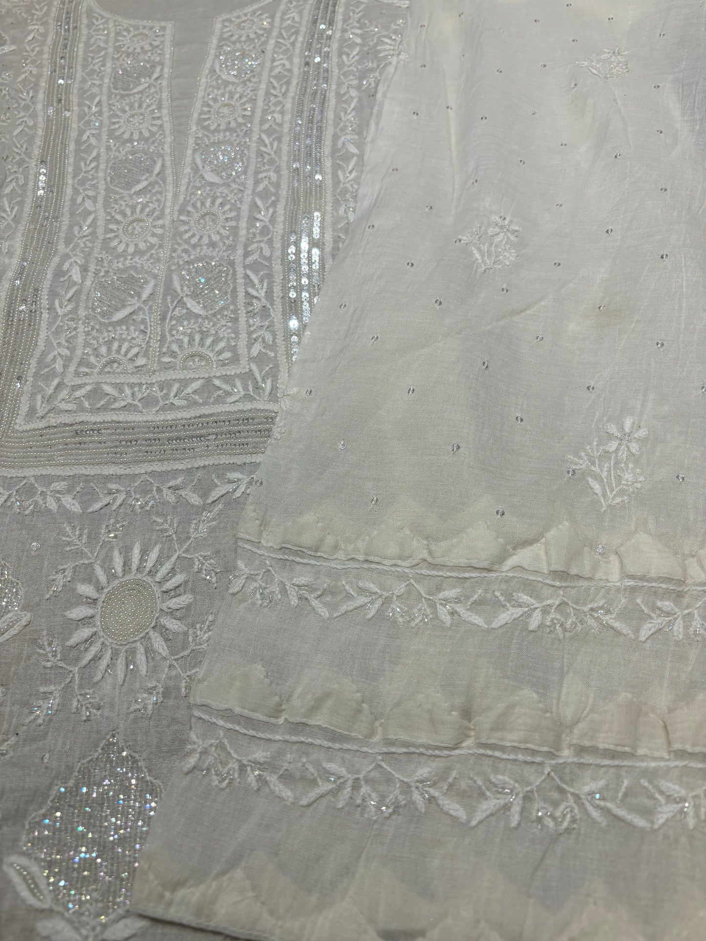 Dyeable Chanderi Mul Chikankari Kurta and dupatta
