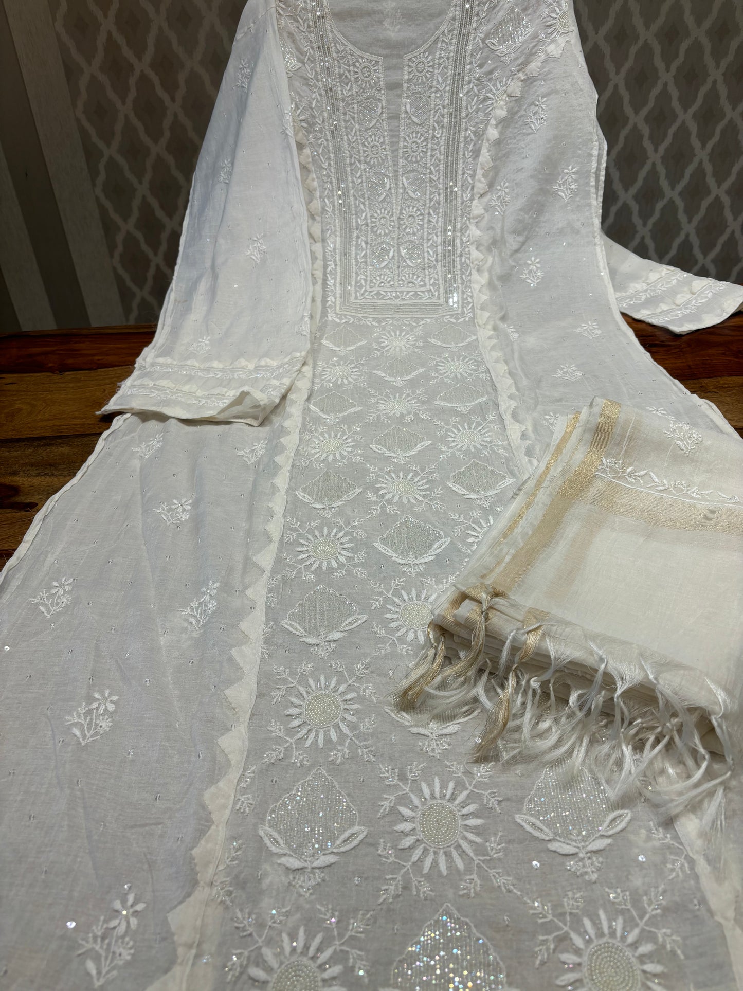 Dyeable Chanderi Mul Chikankari Kurta and dupatta