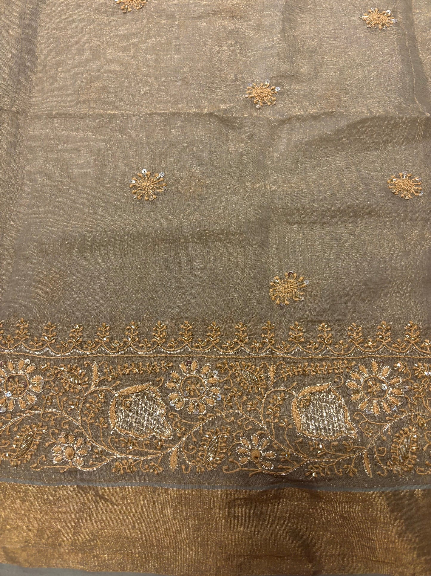 Sandrift Green Pure And Premium Tissue Chikankari Saree And Blouse