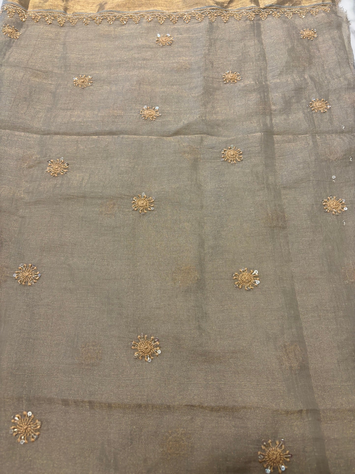 Sandrift Green Pure And Premium Tissue Chikankari Saree And Blouse