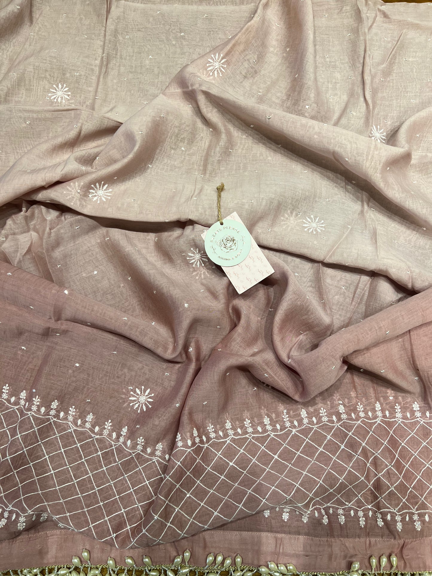 Dusty Rose Gold Ombré Chanderi Mul Chikankari Anarkali and Dupatta
