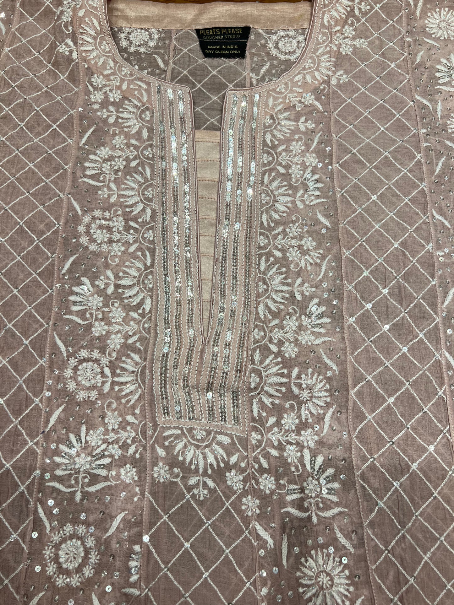 Dusty Rose Gold Ombré Chanderi Mul Chikankari Anarkali and Dupatta