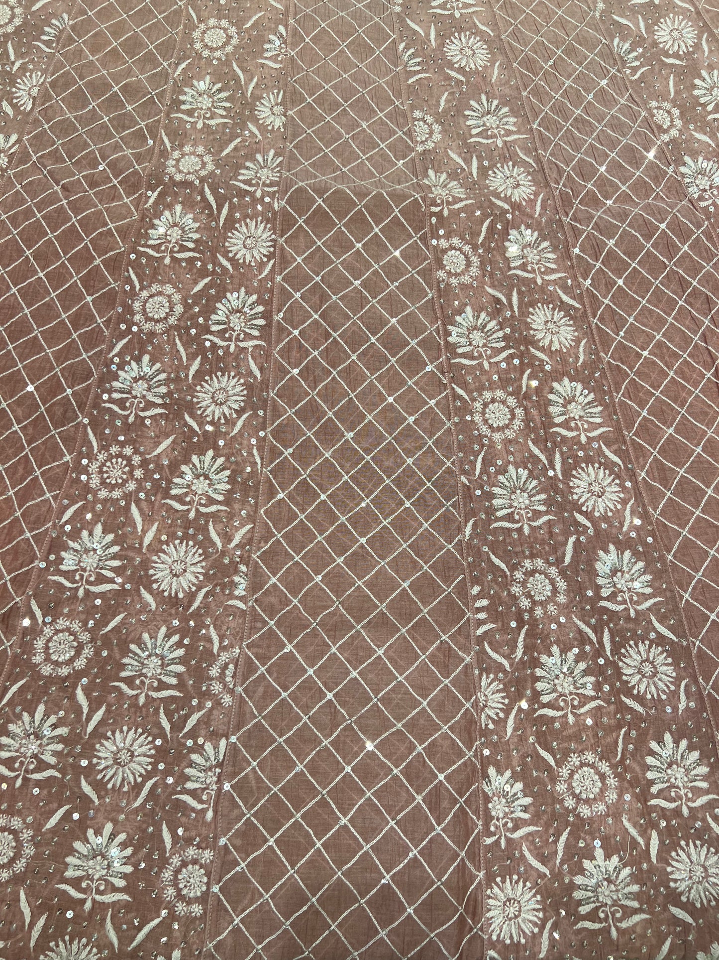 Dusty Rose Gold Ombré Chanderi Mul Chikankari Anarkali and Dupatta