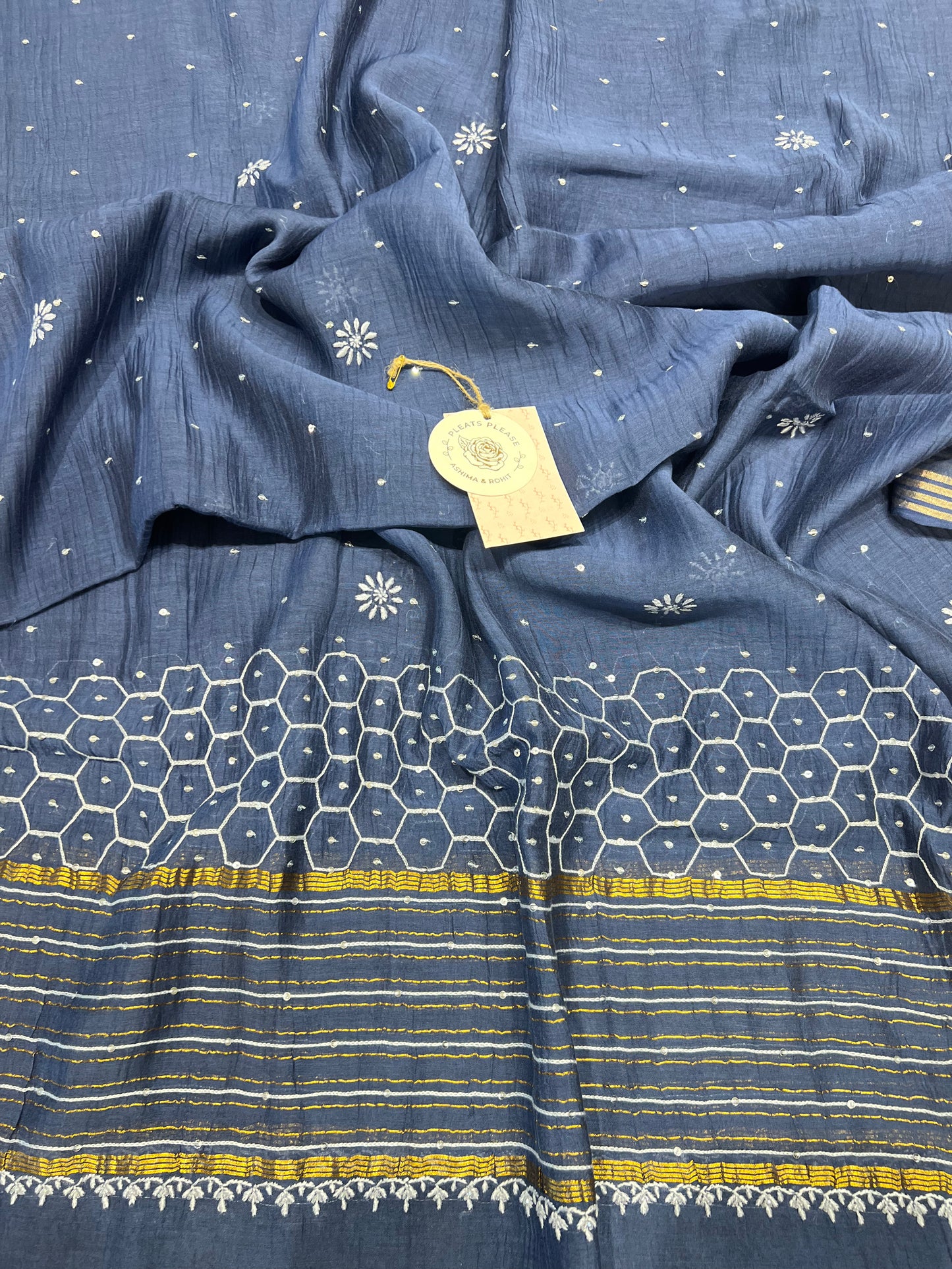 Blue Chanderi Mul Chikankari Anarkali and Dupatta