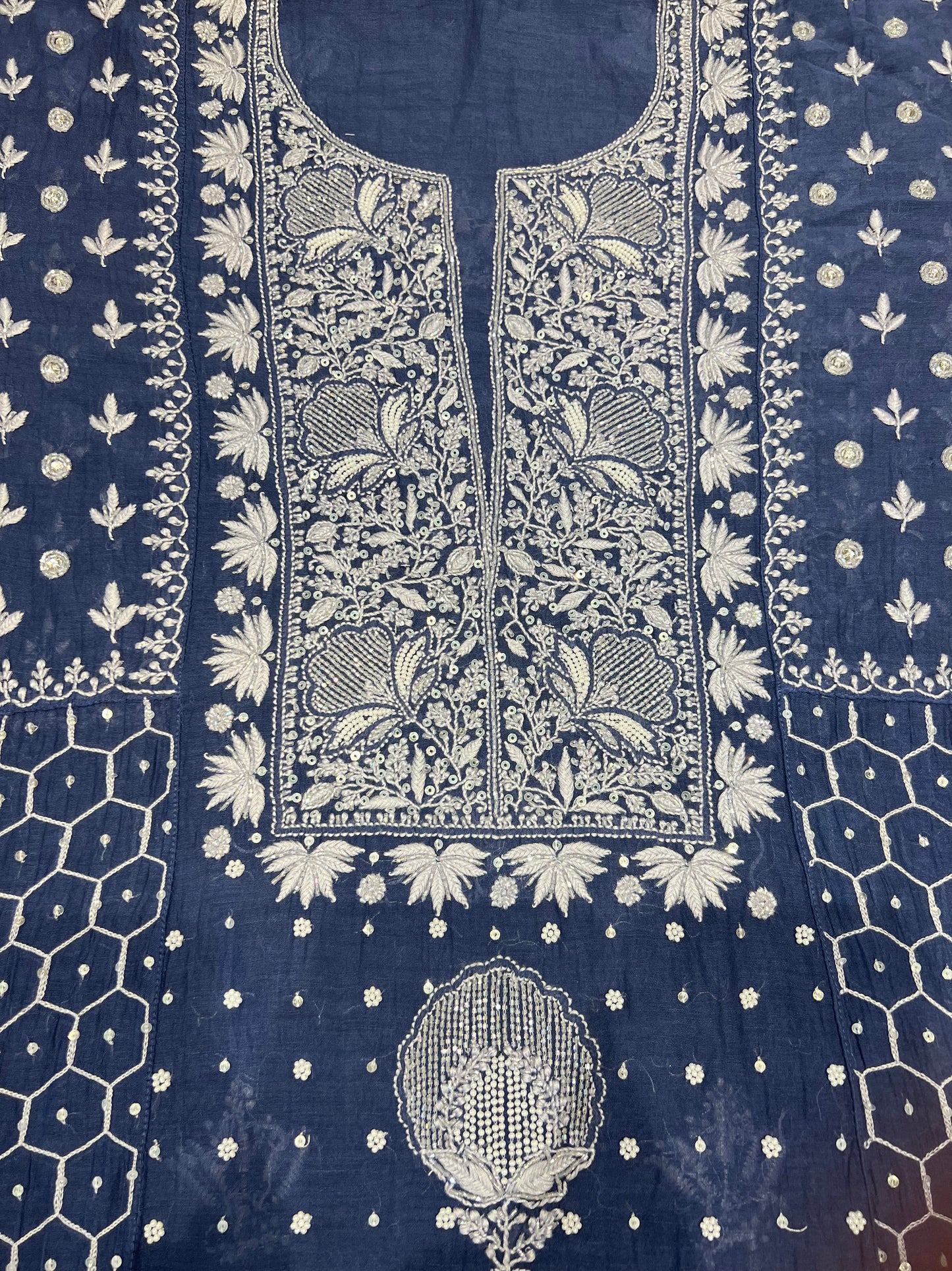 Blue Chanderi Mul Chikankari Anarkali and Dupatta
