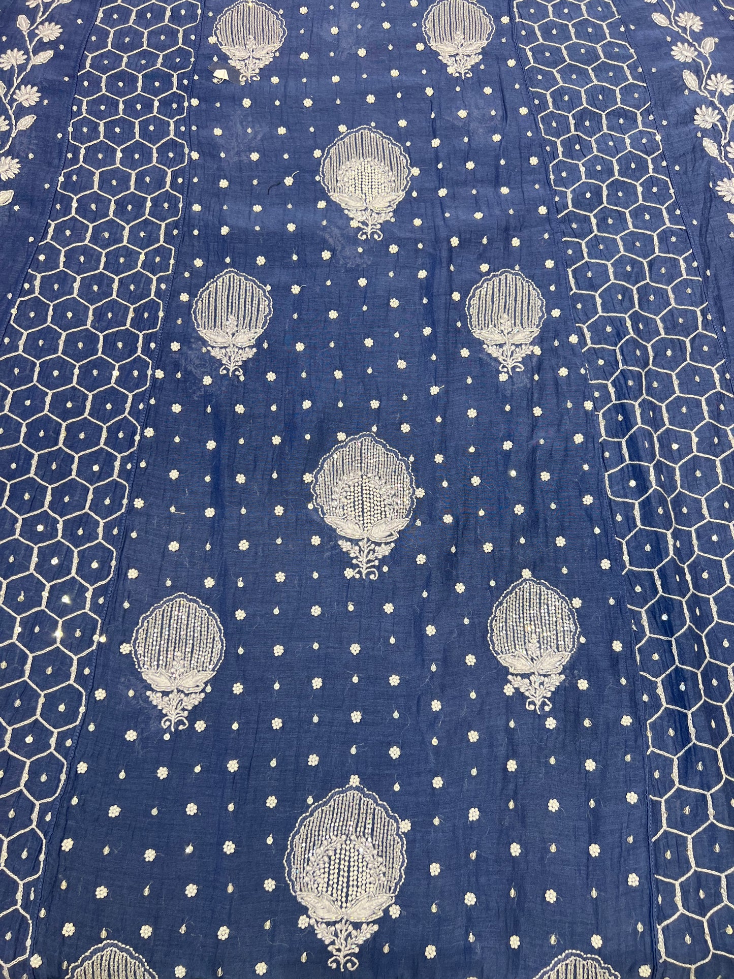 Blue Chanderi Mul Chikankari Anarkali and Dupatta