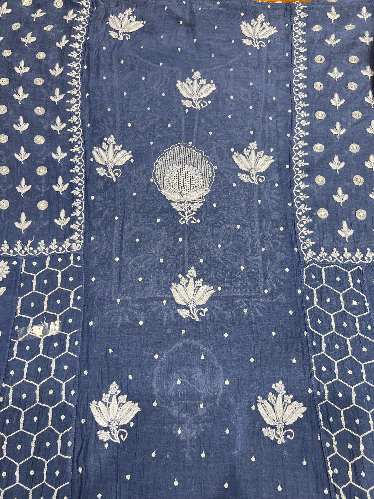 Blue Chanderi Mul Chikankari Anarkali and Dupatta