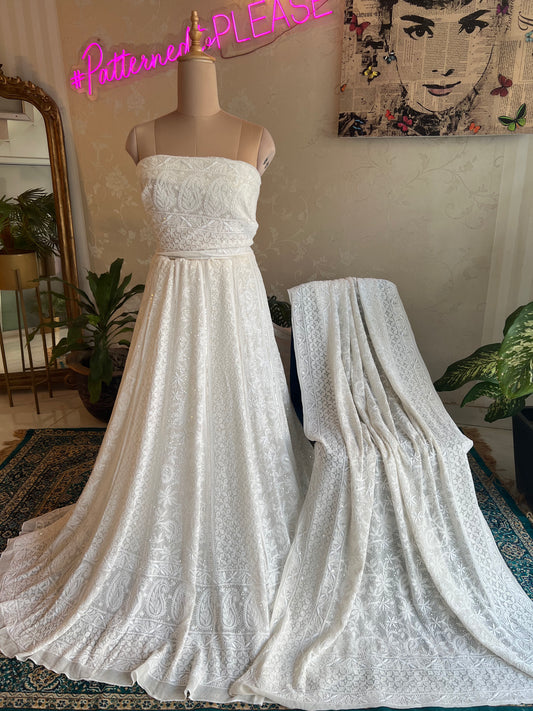 Dyeable Pure Georgette Chikankari Lehenga
