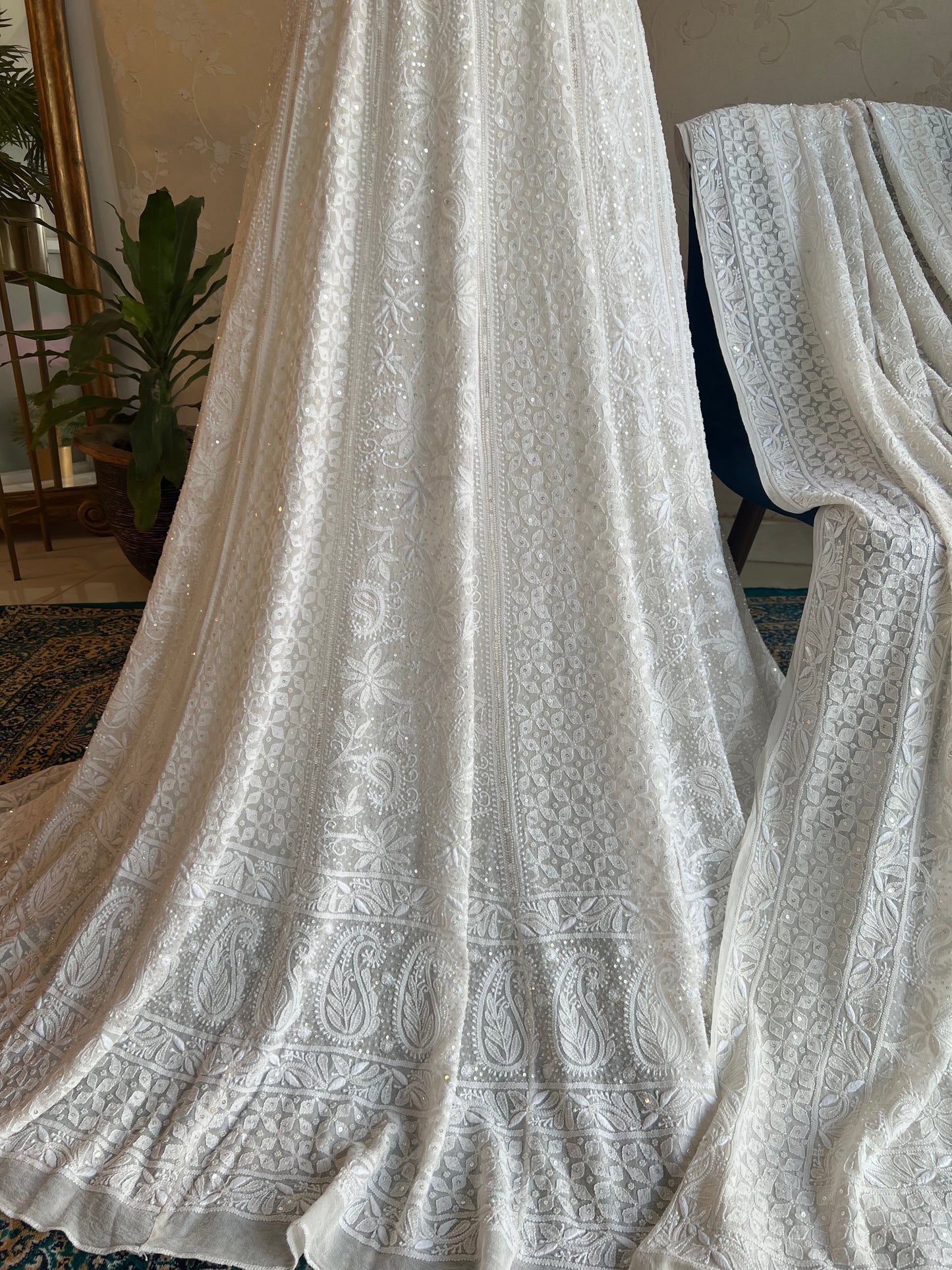 Dyeable Pure Georgette Chikankari Lehenga