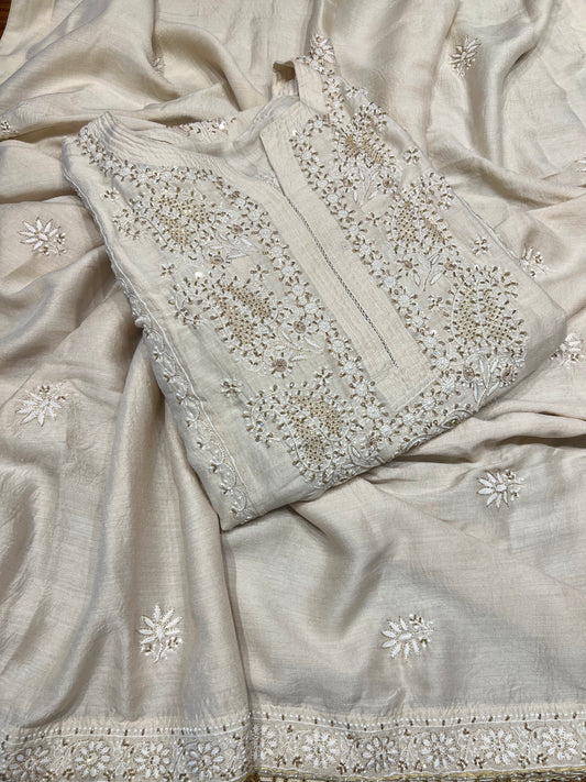 Dyeable Natural Silk Chikankari Kurta and Dupatta