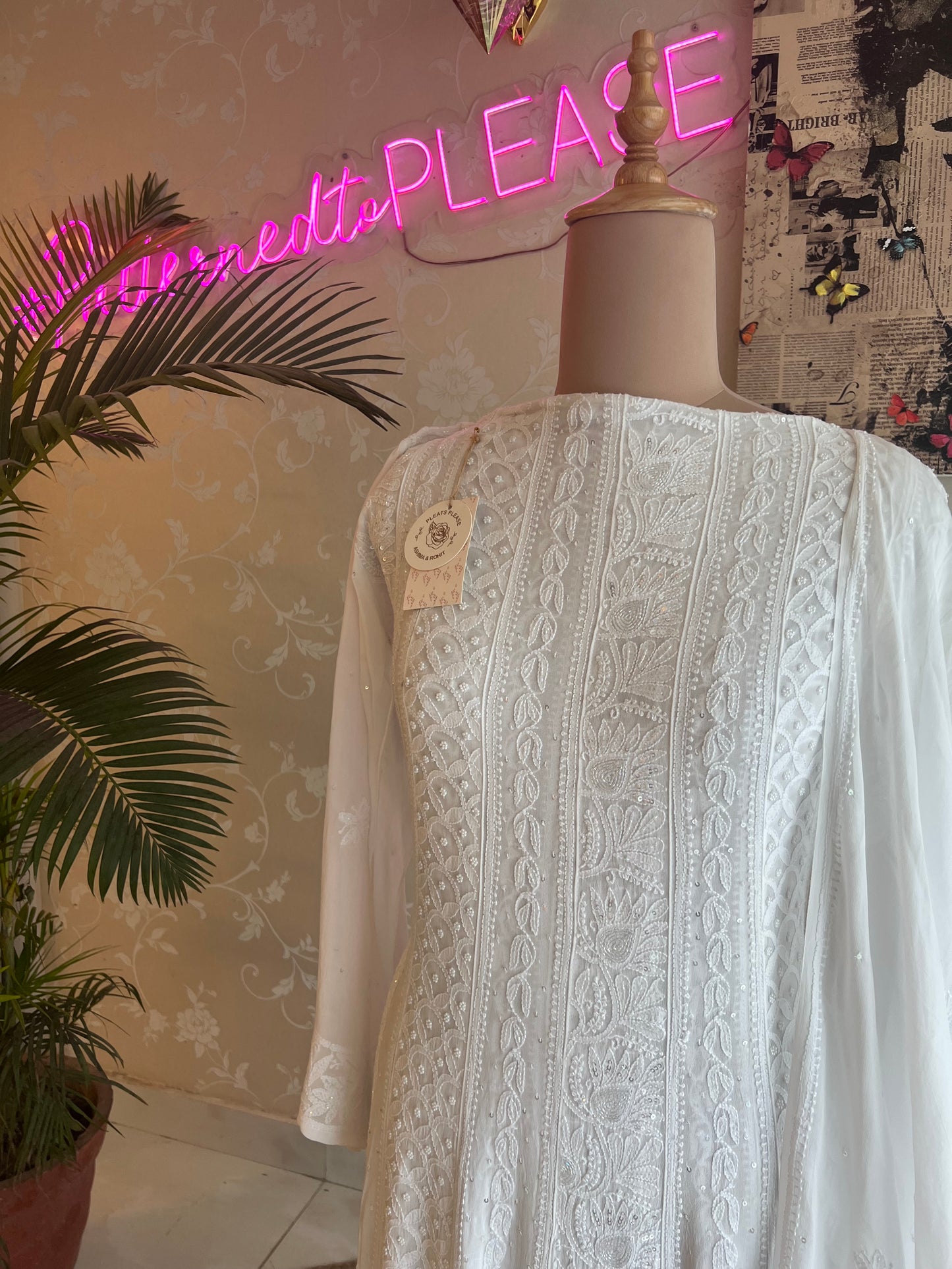 Dyeable Georgette Chikankari Anarkali and Dupatta