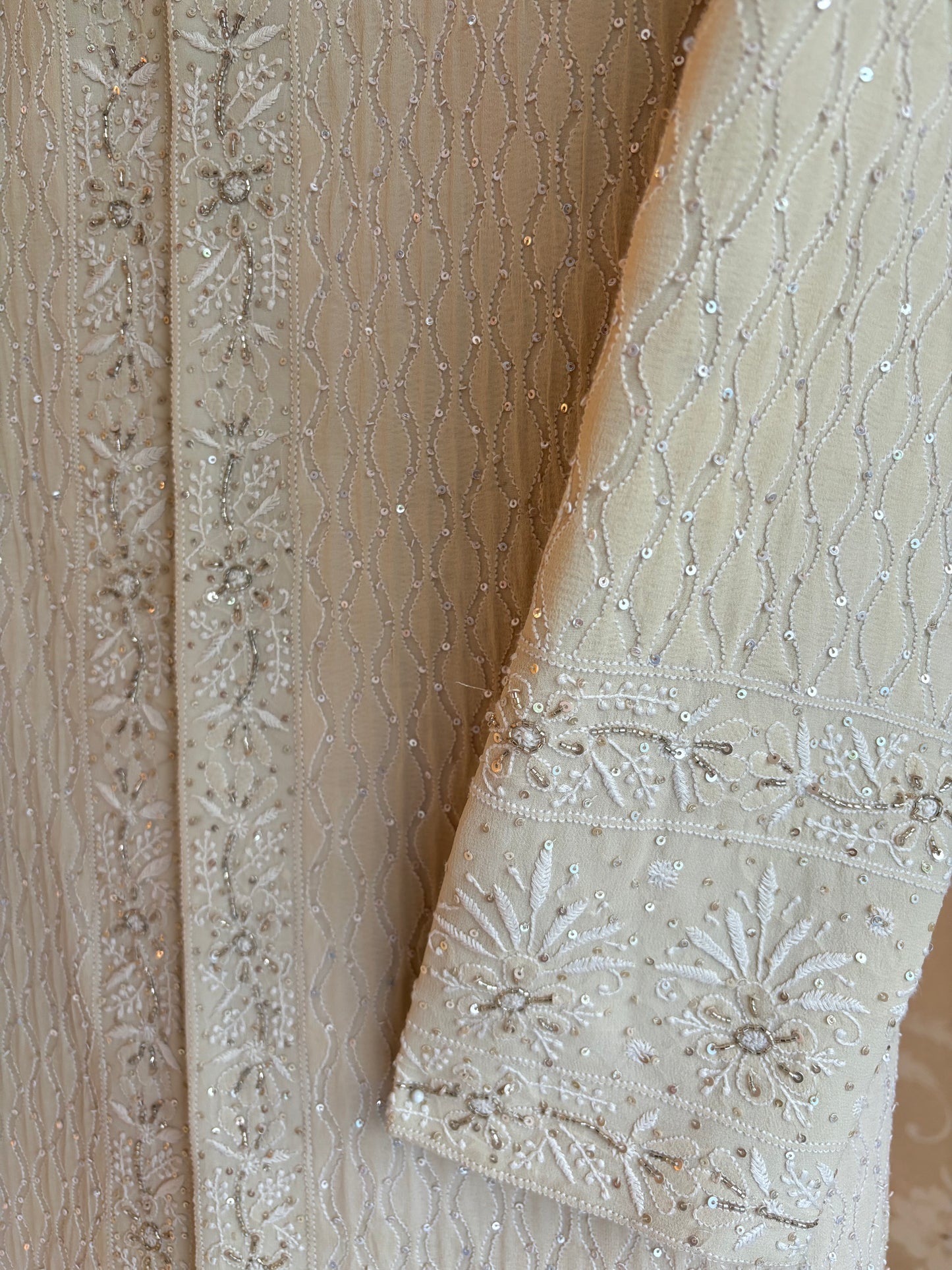 Bavarian Cream Pure Georgette Chikankari Men's Sherwani