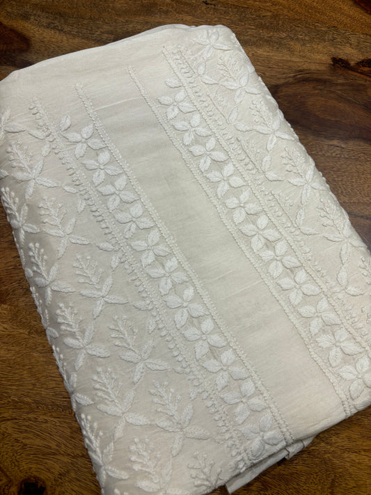 Dyeable Chanderi Silk Chikankari Men's Kurta