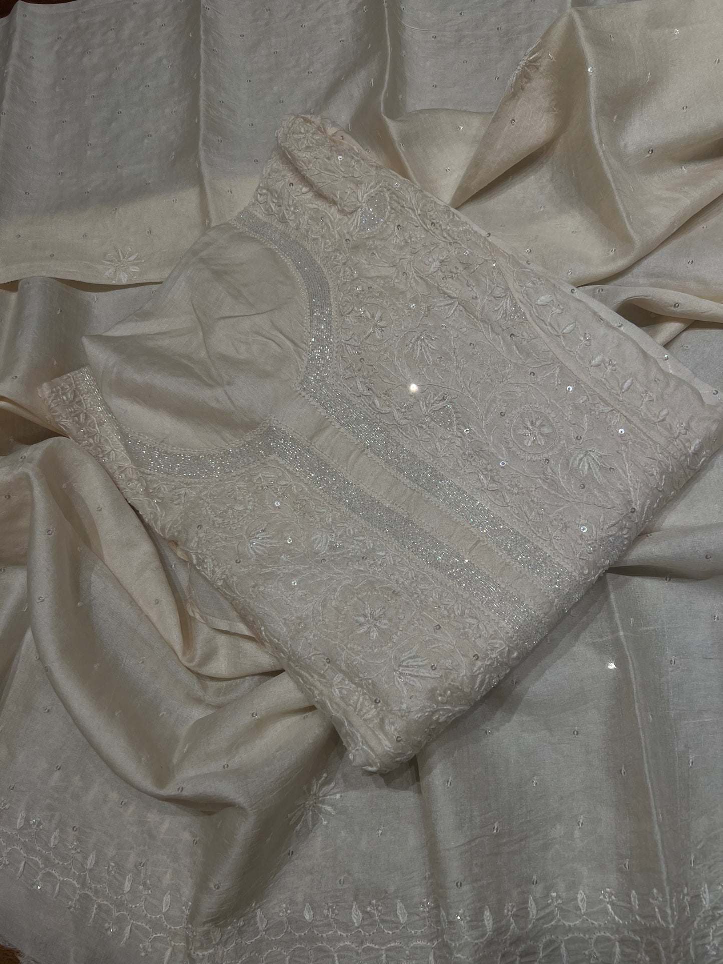 Dyeable Natural Silk Chikankari Kurta and Dupatta
