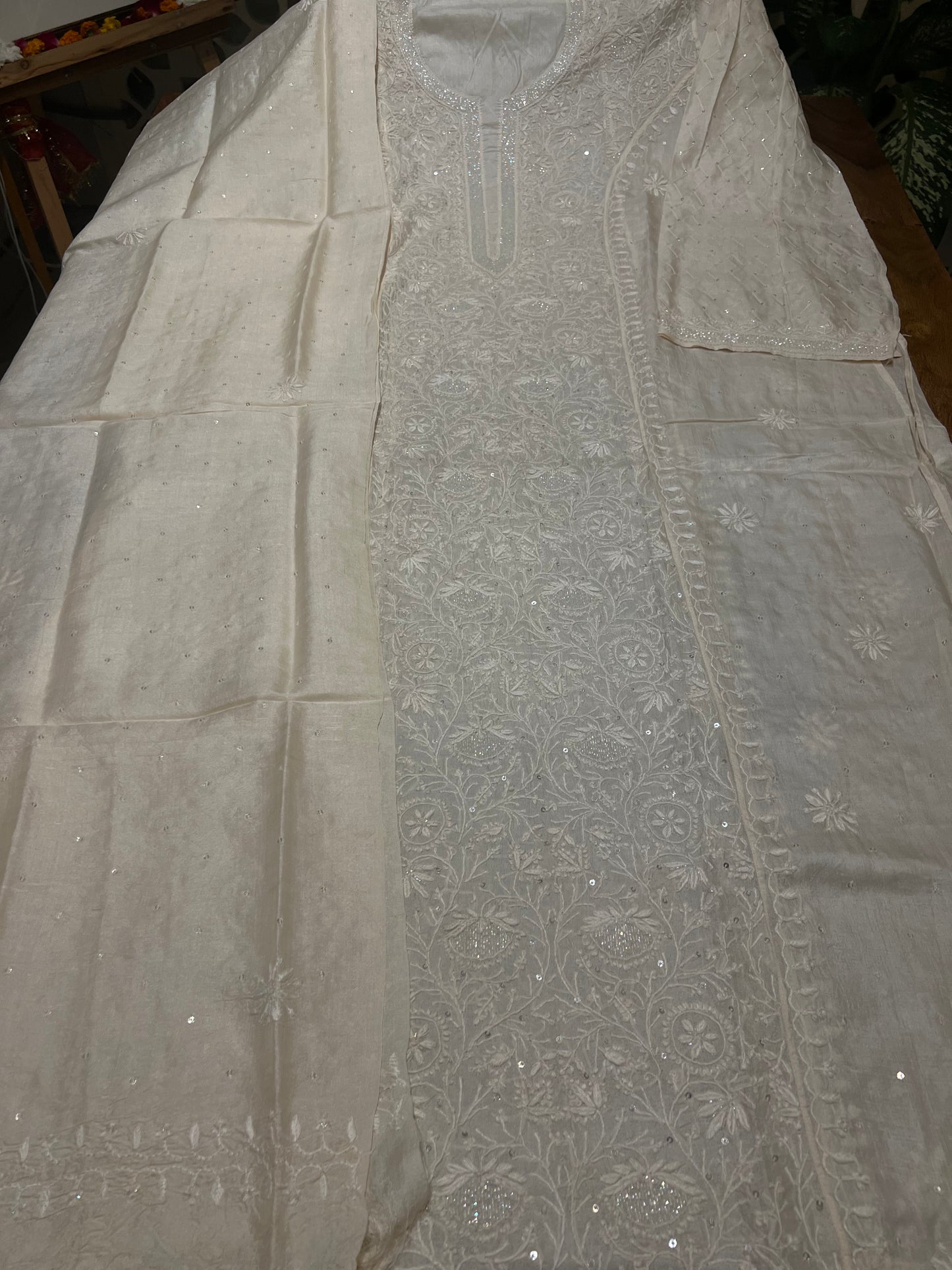 Dyeable Natural Silk Chikankari Kurta and Dupatta