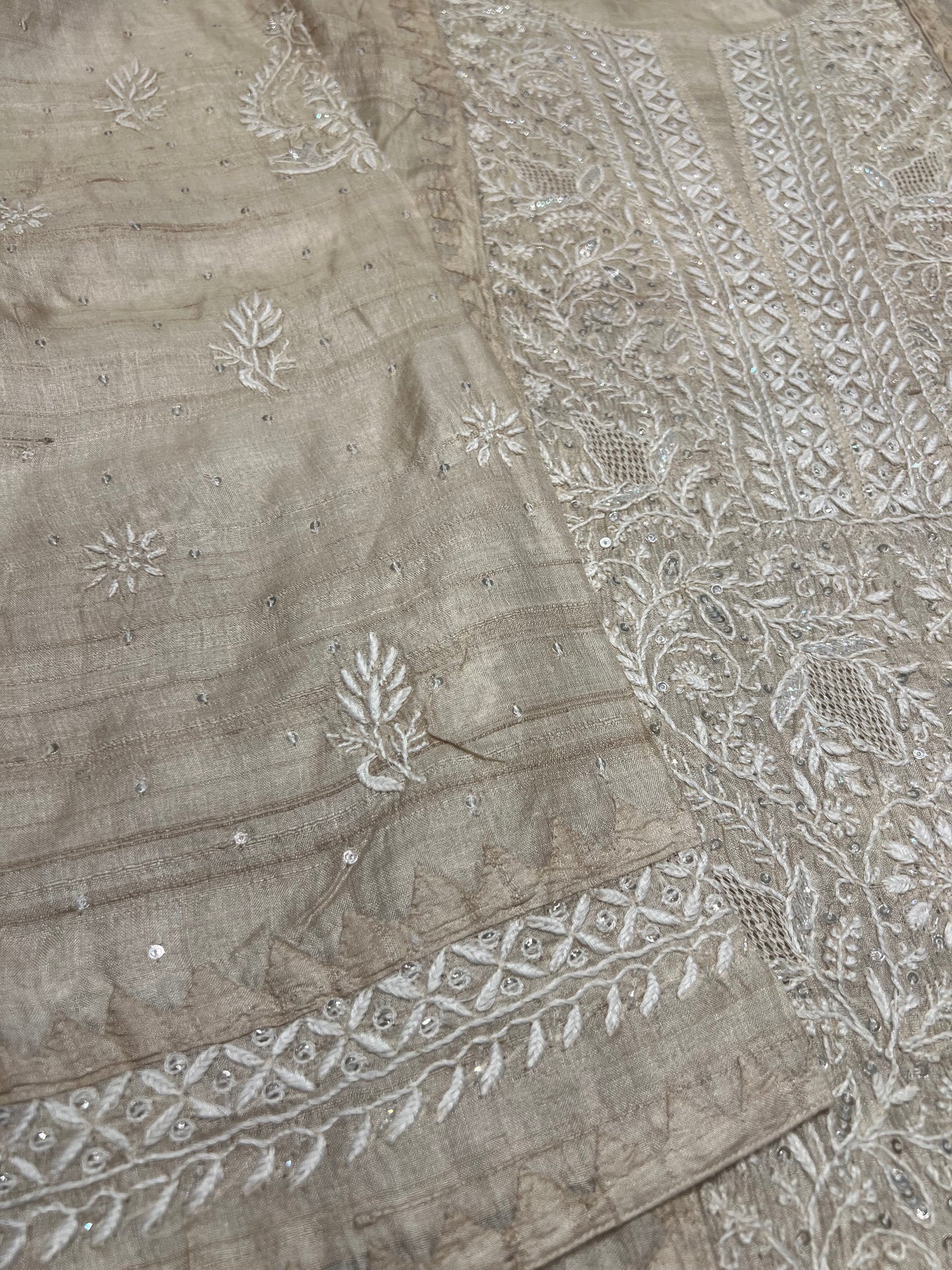 Dyeable Natural Silk Chikankari Kurta and Dupatta