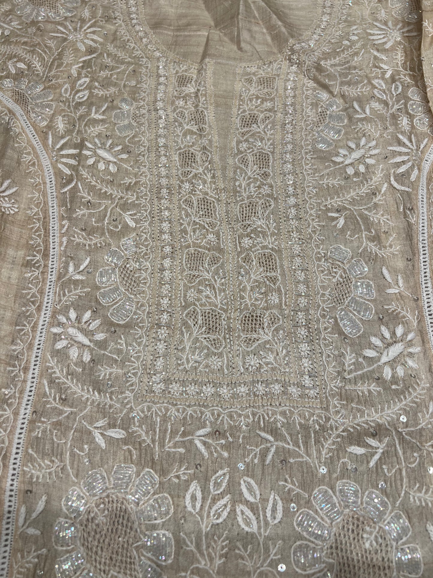 Dyeable Natural Silk Chikankari Kurta and Dupatta