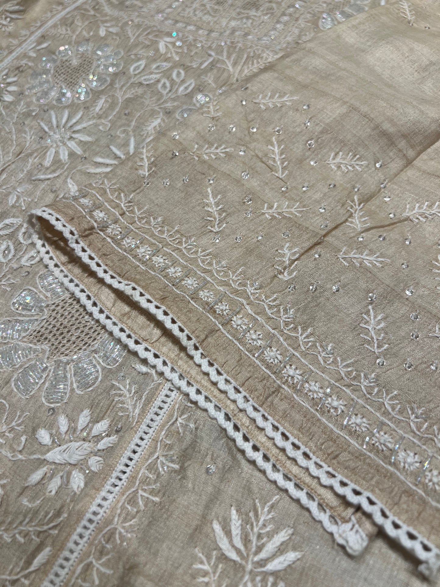 Dyeable Natural Silk Chikankari Kurta and Dupatta