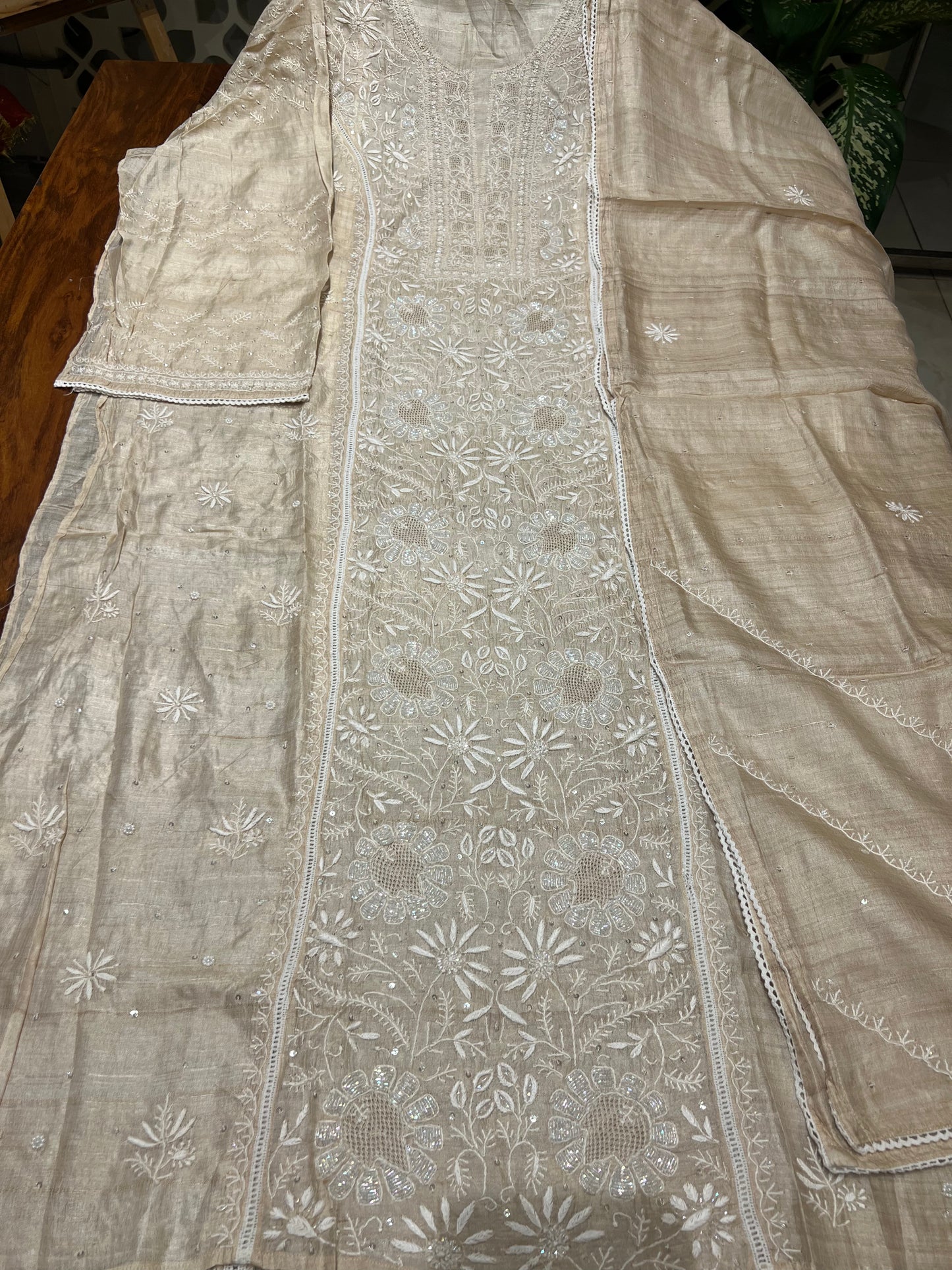 Dyeable Natural Silk Chikankari Kurta and Dupatta