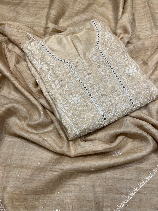 Dyeable Natural Silk Chikankari Kurta and Dupatta