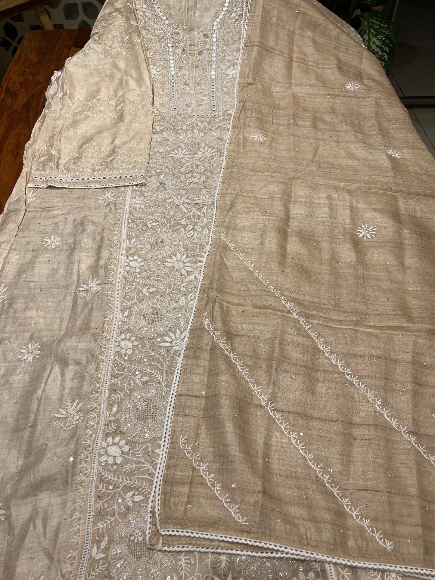 Dyeable Natural Silk Chikankari Kurta and Dupatta