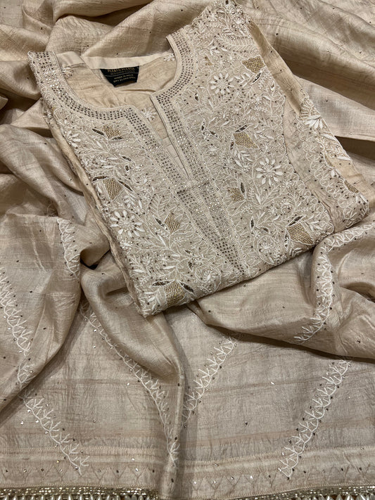 Dyeable Natural Silk Chikankari Kurta and Dupatta