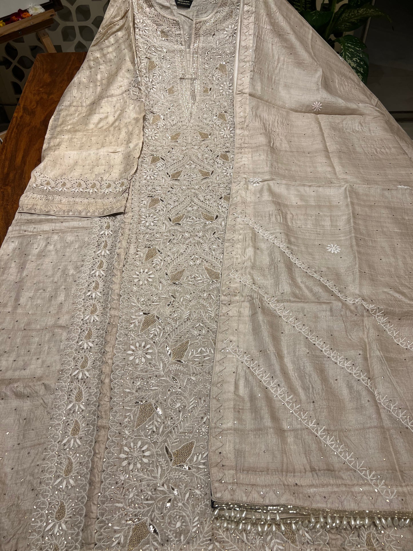 Dyeable Natural Silk Chikankari Kurta and Dupatta